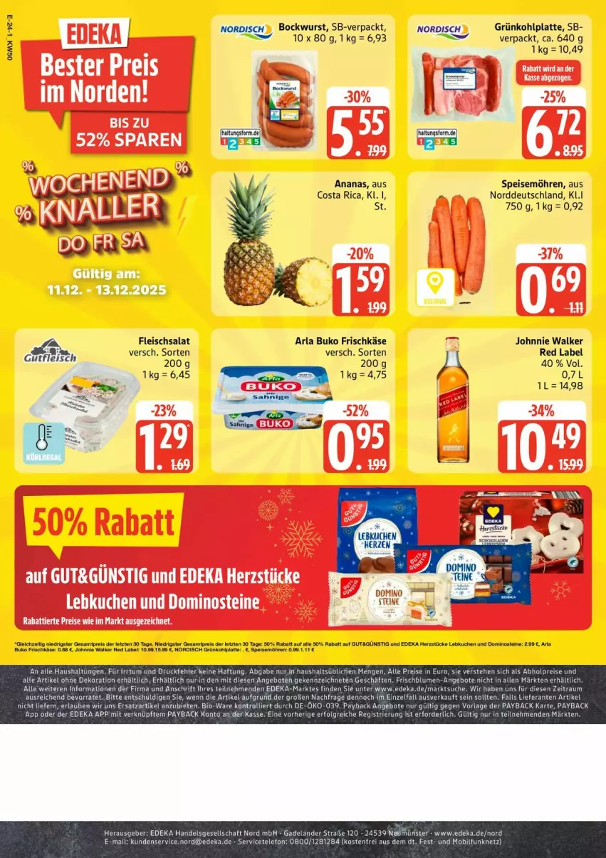 Aktueller Prospekt Edeka - Prospekte - von 08.12 bis 13.12.2025 - strona 28 - produkty: ananas, angebot, angebote, arla, arla buko, bio, bockwurst, Buko, deka, eis, elle, erde, fleisch, fleischsalat, frischkäse, gutfleisch, johnnie walker, Käse, latte, LG, möhren, payback, reis, rel, salat, speisemöhren, Ti, trolli, wurst