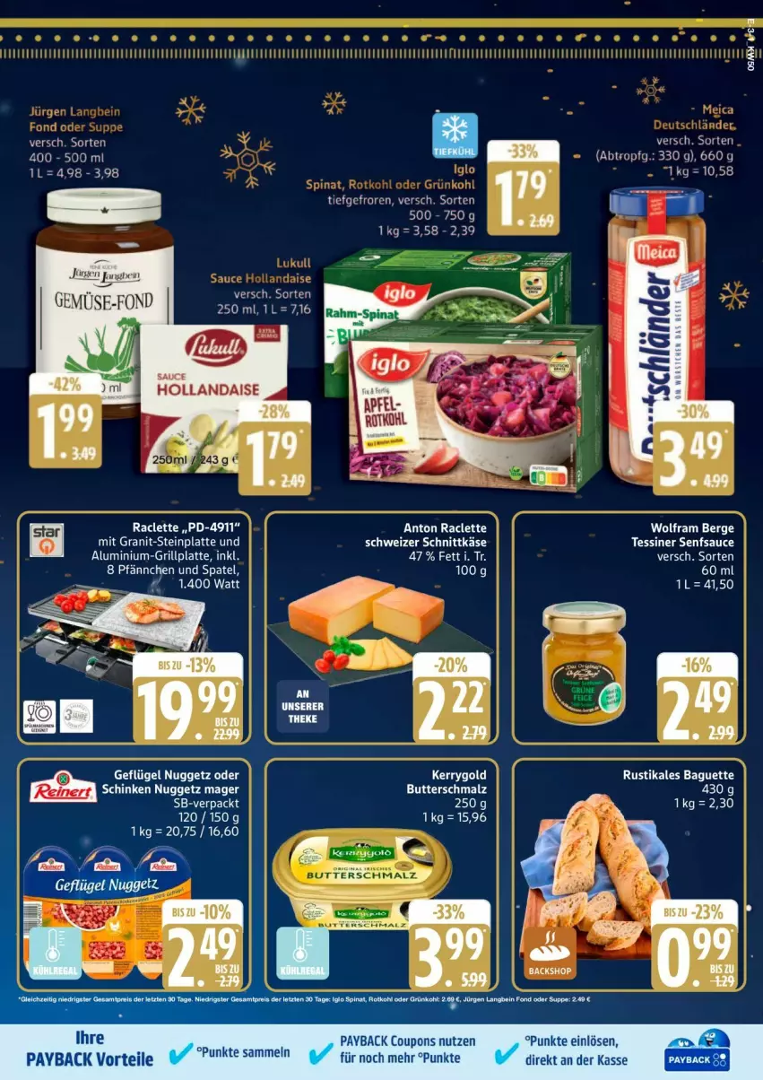 Aktueller Prospekt Edeka - Prospekte - von 08.12 bis 13.12.2025 - strona 3 - produkty: baguette, butter, Butterschmalz, coupon, coupons, Geflügel, grill, grillplatte, kerrygold, latte, malz, payback, sauce, schinken, Schmalz, senf, Ti