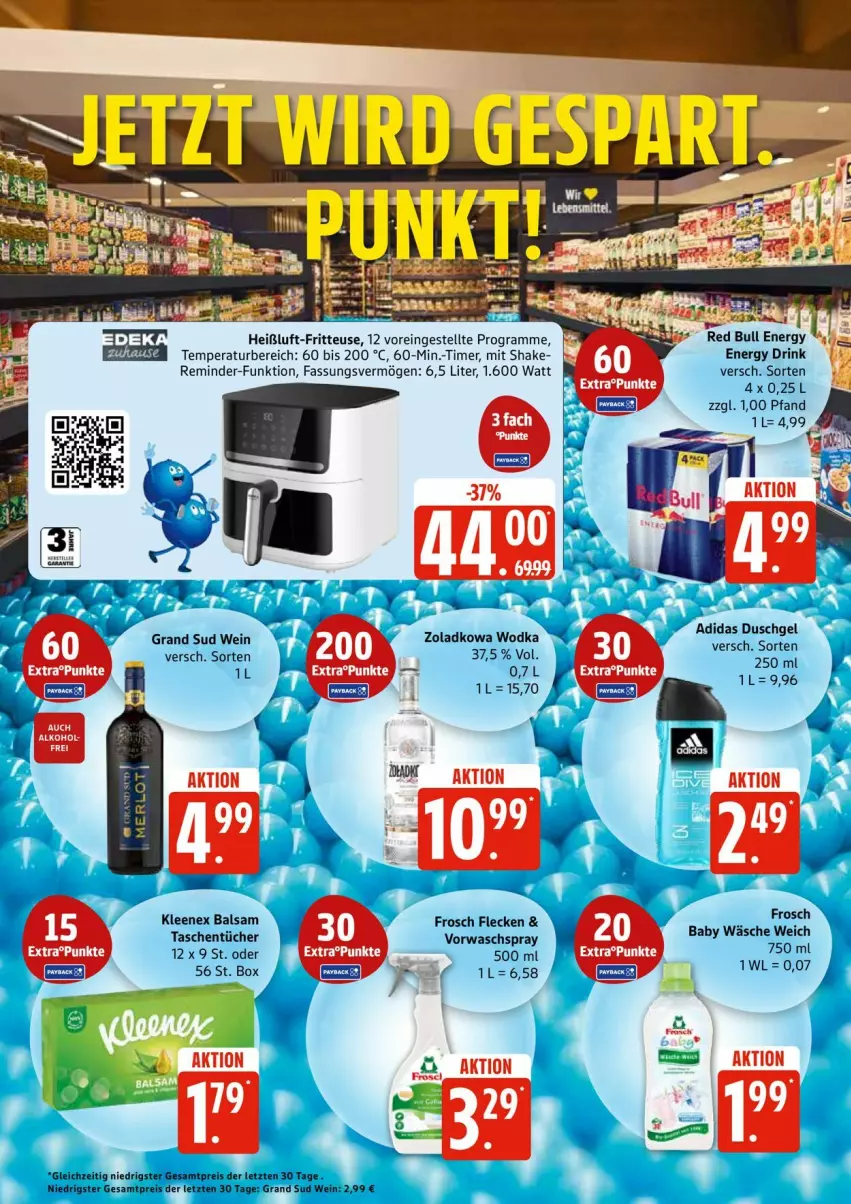 Aktueller Prospekt Edeka - Prospekte - von 08.12 bis 13.12.2025 - strona 32 - produkty: Adidas, balsam, drink, duschgel, eis, energy drink, fritteuse, Frosch, grand sud, red bull, reis, shake, Tasche, taschen, taschentücher, Ti, timer, tücher, wein, wodka, ZTE