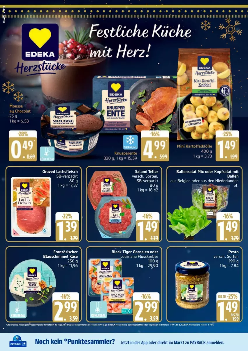Aktueller Prospekt Edeka - Prospekte - von 08.12 bis 13.12.2025 - strona 6 - produkty: ball, deka, eis, elle, fleisch, garnelen, Graved Lachs, Käse, kopfsalat, Krebs, lachs, lack, LG, payback, salami, salat, teller, tesa, Ti