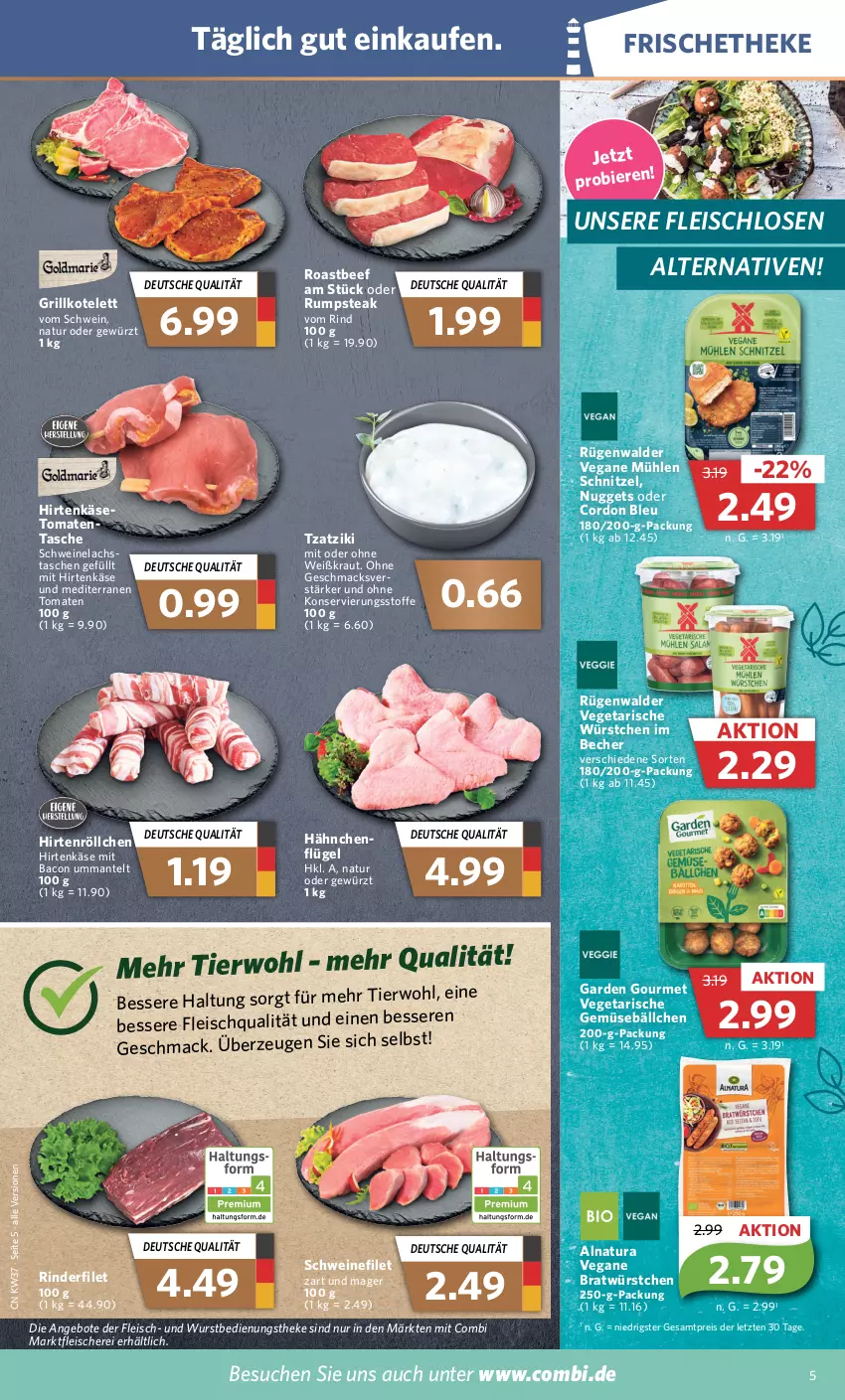 Aktueller Prospekt Combi - Prospekte - von 12.09 bis 17.09.2022 - strona 5 - produkty: angebot, angebote, bacon, Becher, beef, bier, Biere, cordon bleu, eis, filet, fleisch, Fleischerei, garden gourmet, gewürz, grill, grillkotelett, hähnchenflügel, hirtenkäse, Hirtenröllchen, Käse, kotelett, Kraut, lachs, mac, Mantel, natur, natura, nuggets, oder rumpsteak, reis, rind, rinder, rinderfilet, roastbeef, rügenwalder, rum, rumpsteak, Schere, schnitzel, schwein, schweine, schweinefilet, Schweinelachs, steak, Tasche, taschen, Ti, tomate, tomaten, tzatziki, Vegeta, wein, weine, wurst, würstchen, ZTE