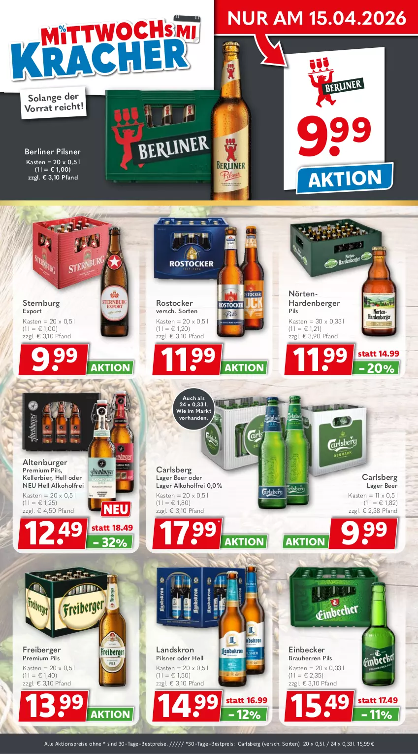 Aktueller Prospekt Getraenkeland - von 12.04 bis 24.04.2026 - strona 2 - produkty: aktionspreis, alkohol, altenburger, Berger, berliner, bestpreis, bestpreise, bier, burger, carlsberg, eis, elle, Freiberger, kellerbier, pils, pilsner, premium pils, reis, Rostocker, Sternburg, Ti