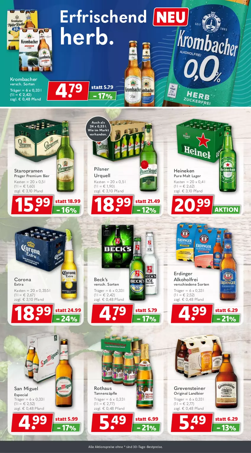 Aktueller Prospekt Getraenkeland - von 12.04 bis 24.04.2026 - strona 4 - produkty: aktionspreis, alkohol, bestpreis, bestpreise, bier, corona, eis, erdinger, gin, grevensteiner, heineken, krombache, krombacher, pils, pilsner, pilsner urquell, reis, Staropramen, steiner, Ti