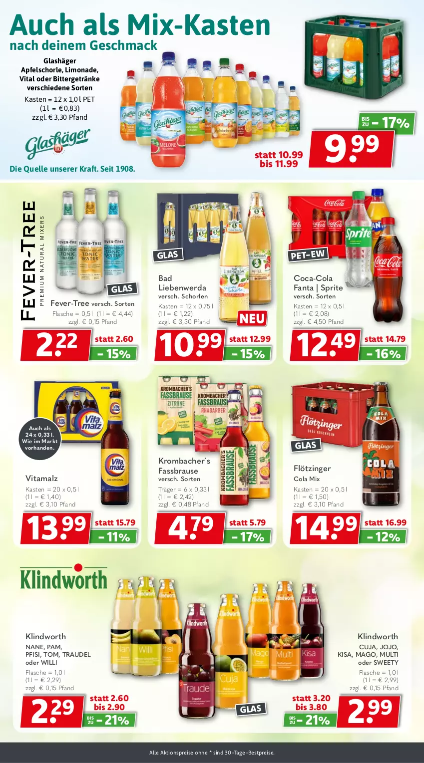 Aktueller Prospekt Getraenkeland - von 12.04 bis 24.04.2026 - strona 5 - produkty: aktionspreis, apfel, Apfelschorle, Bad, Bad Liebenwerda, bestpreis, bestpreise, brause, coca-cola, cola, eis, elle, fanta, fassbrause, fever-tree, flasche, getränk, getränke, kraft, krombache, krombacher, limo, limonade, mac, malz, reis, schorle, sprite, Ti, vita, vitamalz