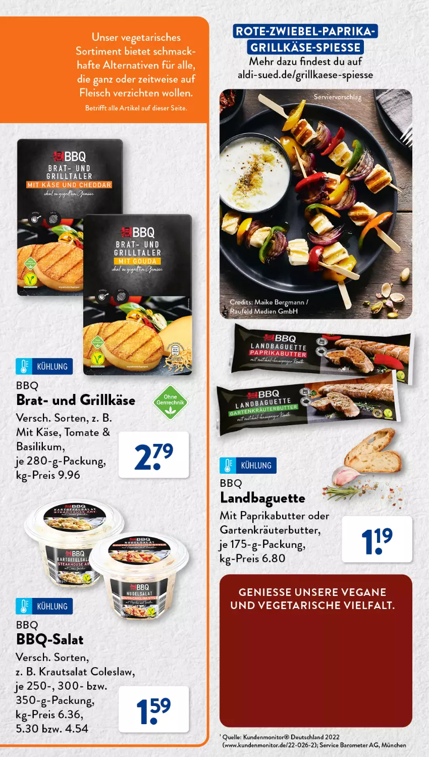 Aktueller Prospekt AldiSud - EIGENMARKEN-VIELFALT FÜR JEDEN GESCHMACK. - von 30.05 bis 03.06.2023 - strona 26 - produkty: aldi, baguette, butter, Coleslaw, eis, elle, Garten, gouda, grill, Grillkäse, kaes, Käse, Kraut, kräuter, kräuterbutter, krautsalat, mit gouda, mit paprika, monitor, paprika, reis, salat, Ti, tomate, Vegeta