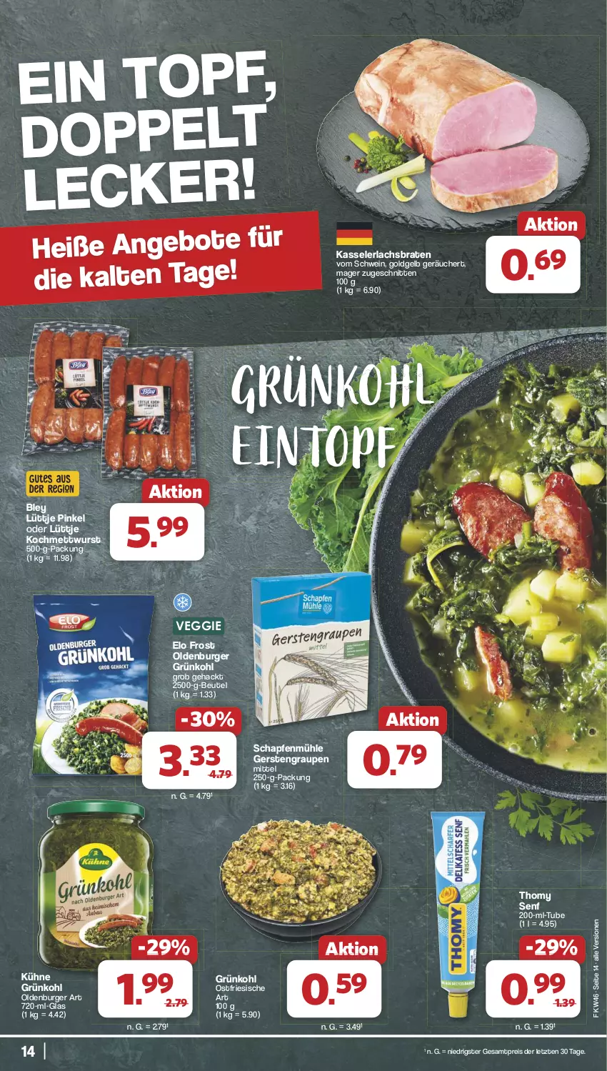 Aktueller Prospekt Famila - Prospekte - von 11.11 bis 16.11.2024 - strona 14 - produkty: angebot, angebote, beutel, bley, braten, burger, eintopf, eis, kasseler, Kühne, lachs, Lachsbraten, Mett, mettwurst, reis, schnitten, schwein, senf, thomy, Ti, topf, veggie, wein, wurst, ZTE