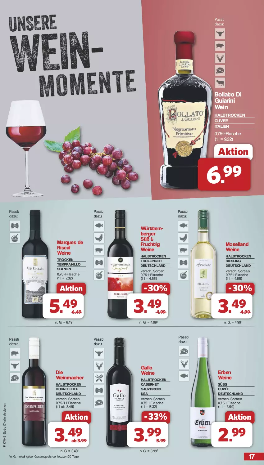 Aktueller Prospekt Famila - Prospekte - von 11.11 bis 16.11.2024 - strona 17 - produkty: Berger, cabernet, cabernet sauvignon, cuvée, dornfelder, eis, flasche, frucht, gallo, mac, moselland, reis, riesling, sauvignon, tempranillo, Ti, trolli, trollinger, wein, weine, ZTE