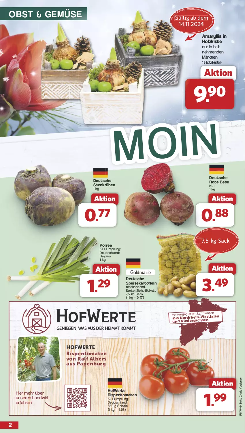 Aktueller Prospekt Famila - Prospekte - von 11.11 bis 16.11.2024 - strona 2 - produkty: eis, Holz, kartoffel, kartoffeln, LG, obst, rispentomaten, rote bete, sac, Schal, Schale, speisekartoffeln, Ti, tomate, tomaten