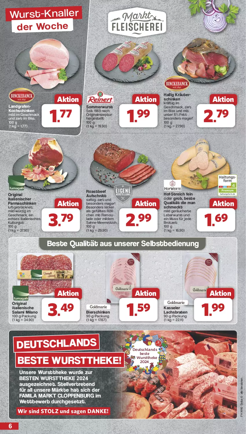 Aktueller Prospekt Famila - Prospekte - von 11.11 bis 16.11.2024 - strona 6 - produkty: aufschnitt, beef, bier, bierschinken, braten, brot, gin, kasseler, kochschinken, kräuter, lachs, Lachsbraten, leberwurst, mac, meerrettich, parmaschinken, remoulade, Rettich, rezept, roastbeef, saft, sahne, salami, schinken, Ti, wurst, wursttheke