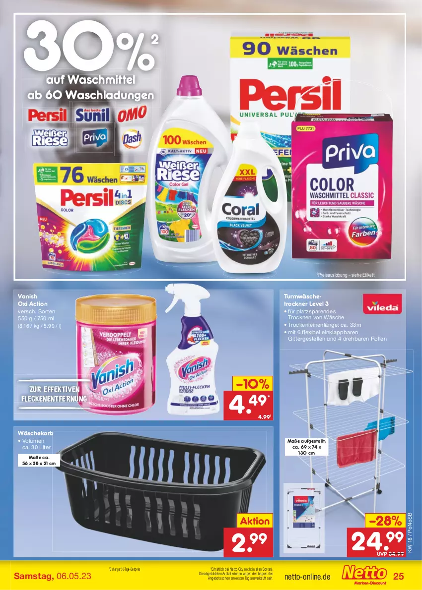 Aktueller Prospekt Netto Marken-Discount - Filial-Angebote - von 02.05 bis 06.05.2023 - strona 25 - produkty: angebot, bestpreis, eis, elle, korb, leine, oxi action, reis, Ti, Trockner, vanish, vanish oxi action, wäschekorb, wäschetrockner, waschmittel, ZTE