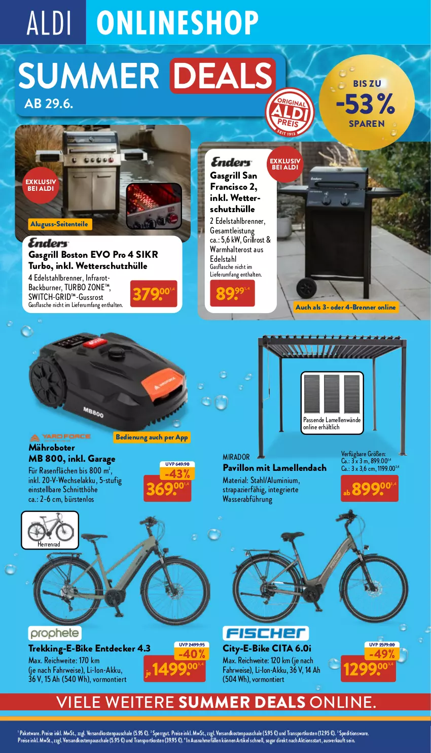 Aktueller Prospekt Aldi Nord - Von Montag - von 30.06 bis 05.07.2025 - strona 32 - produkty: akku, aldi, bürste, bürsten, decke, E-Bike, edelstahl, eis, elle, ente, gasgrill, grill, grillrost, li-ion-akku, mähroboter, ndk, pavillon, rasen, reis, Ria, rum, rwe, Schal, Schale, schutzhülle, senf, Sport, Ti, wasser