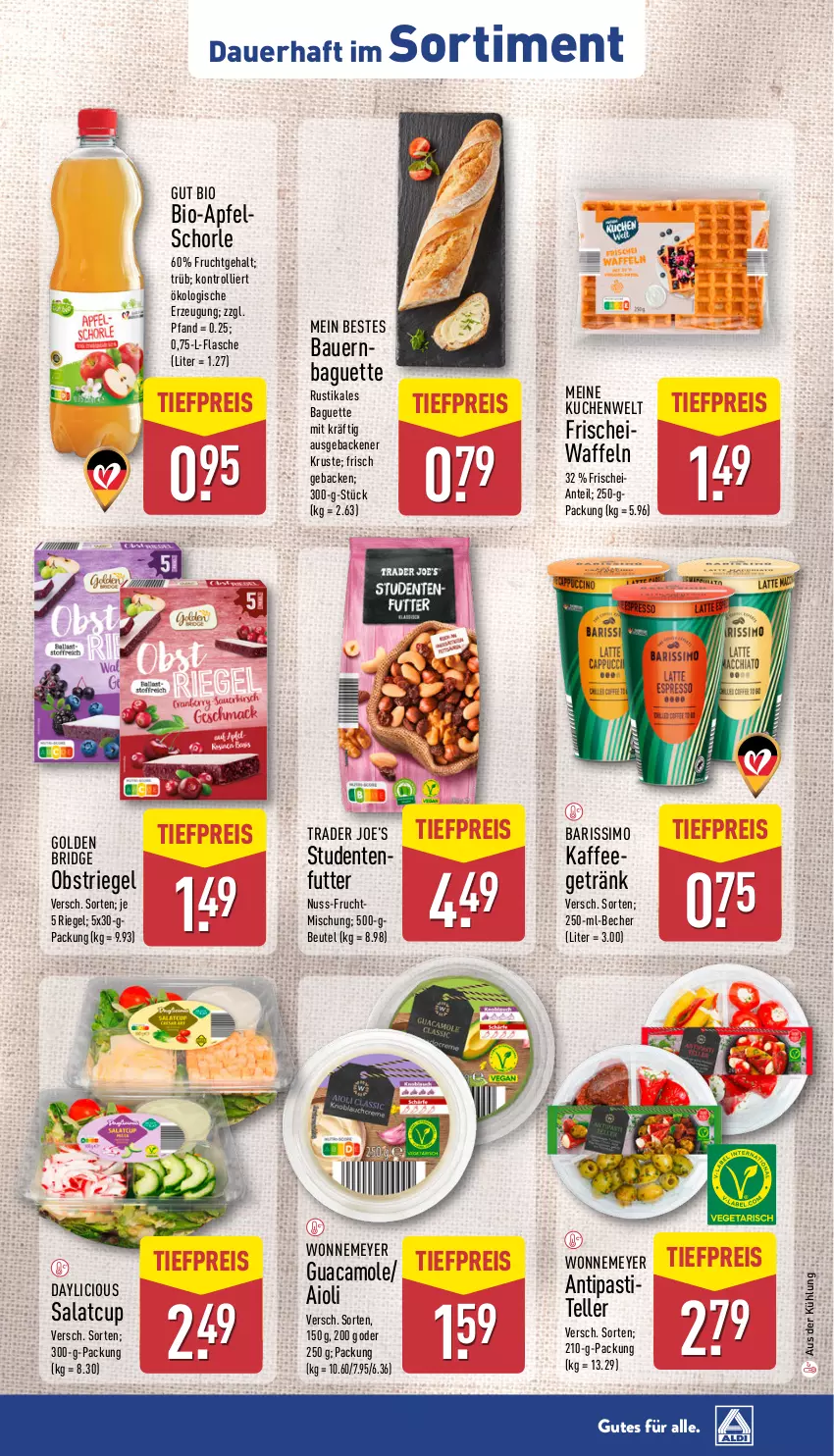 Aktueller Prospekt Aldi Nord - Von Montag - von 30.06 bis 05.07.2025 - strona 39 - produkty: aioli, antipasti, apfel, asti, auer, baguette, Bau, Bauer, Becher, beutel, bio, eis, elle, ente, flasche, frucht, geback, getränk, guacamole, kaffee, kuchen, nuss, obst, reis, riegel, salat, schorle, sim, teller, Ti, tiefpreis, trolli, waffeln