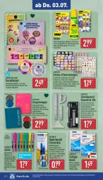 Gazetka promocyjna Aldi Nord - Von Montag - Gazetka - ważna od 05.07 do 05.07.2025 - strona 24 - produkty: Bleistift, buch, buntstifte, collegeblock, dell, din a4, eis, elle, expertiz, flasche, Flinke Flasche, gin, Kette, Kinder, Klarsichthüllen, kleber, messer, Mode, moet, ordner, perlen, Radiergummi, Ria, Roller, Schriftzug, stifte, teller, textmarker, Ti, usb, ZTE