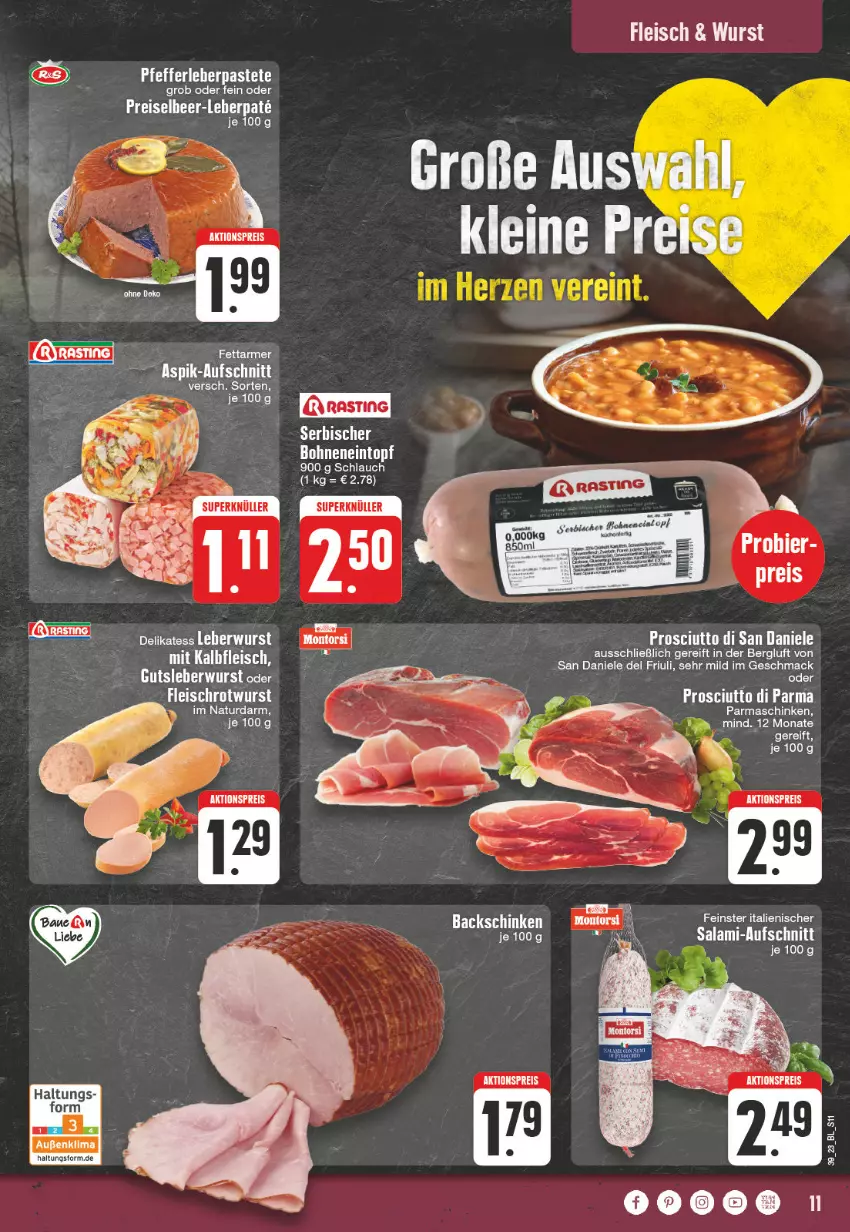 Aktueller Prospekt E Center - Angebote der Woche - von 25.09 bis 30.09.2023 - strona 11 - produkty: aktionspreis, aufschnitt, eier, eis, erde, fleisch, natur, parmaschinken, pastete, pfeffer, prosciutto, Prosciutto di Parma, Prosciutto di San Daniele, reis, salami, schinken, schlauch, Ti, wurst