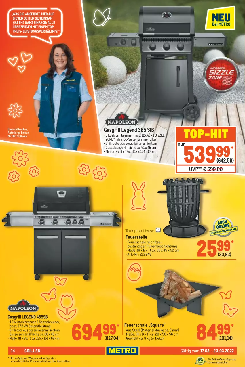 Aktueller Prospekt Metro - NonFood - von 17.03 bis 23.03.2022 - strona 14 - produkty: Abtei, angebot, angebote, Brock, edelstahl, eis, elle, feuerschale, gasgrill, grill, grillfläche, grillrost, Metro, reis, Ria, Schal, Schale, teller, Ti, top-hit