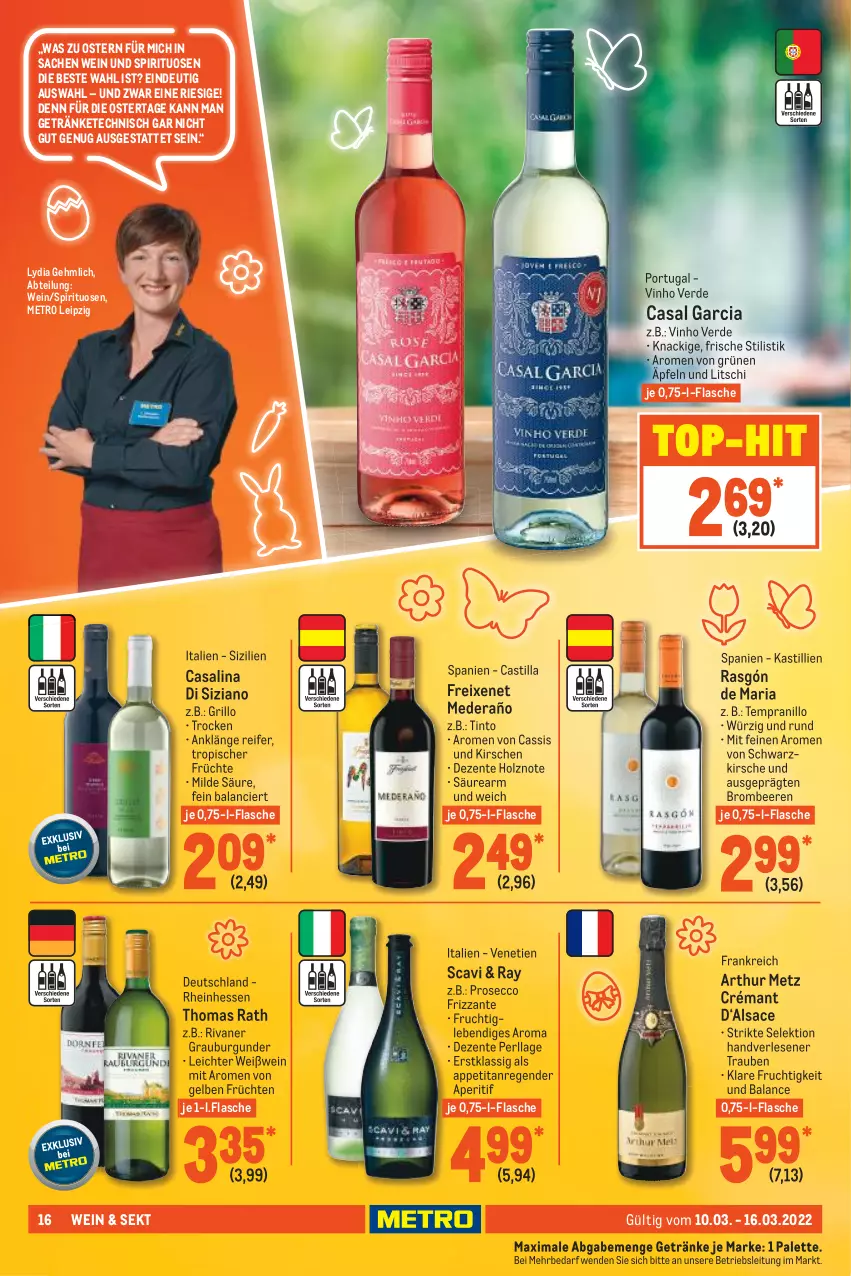 Aktueller Prospekt Metro - Food - von 10.03 bis 16.03.2022 - strona 16 - produkty: Abtei, aperitif, asti, beere, beeren, brombeere, brombeeren, burgunder, casal garcia, Casali, cassis, ecco, ente, erde, flasche, freixenet, frizzante, frucht, früchte, früchten, getränk, getränke, grauburgunder, grill, grillo, Holz, kirsch, kirsche, kirschen, Metro, Palette, prosecco, Ria, Rivaner, sac, sekt, spirituosen, tempranillo, Ti, top-hit, trauben, vinho verde, wein, Weißwein