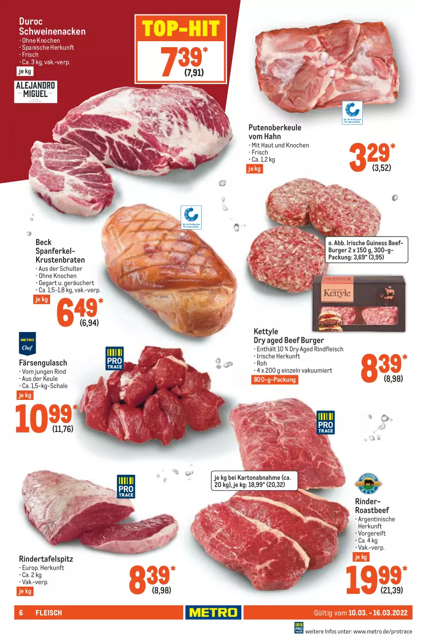 Aktueller Prospekt Metro - Food - von 10.03 bis 16.03.2022 - strona 6 - produkty: beef, braten, burger, eis, fleisch, gulasch, krustenbraten, Metro, pute, Putenoberkeule, rind, rinder, rindfleisch, roastbeef, Schal, Schale, schwein, schweine, schweinenacken, tafelspitz, Ti, top-hit, wein, weine