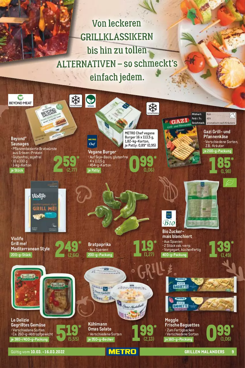 Aktueller Prospekt Metro - Food - von 10.03 bis 16.03.2022 - strona 9 - produkty: baguette, baguettes, Becher, bio, burger, erbsen, Gegrilltes Gemüse, grill, Käse, kräuter, kräutern, küche, Küchen, kühlmann, mac, mais, meggle, Metro, milch, paprika, pfanne, pfannen, pfannenkäse, pflanze, pflanzen, salat, salate, soja, Ti, tisch, und pfanne, Yo, zucker