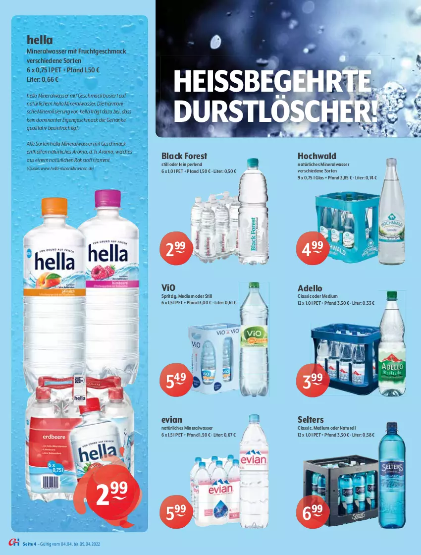 Aktueller Prospekt Getraenke Hoffmann - Prospekte - von 04.04 bis 09.04.2022 - strona 4 - produkty: Alwa, bismarck, black forest, Bona, brunnen, dell, durstlöscher, eis, elle, Forstetal, frucht, getränk, getränke, hella, hochwald, lack, mac, mineralwasser, mit frucht, natur, natürliches mineralwasser, perlen, rel, rheinfels quelle, RhönSprudel, Selters, Spreequell, Sprudel, Staatl. Fachingen, Ti, wasser