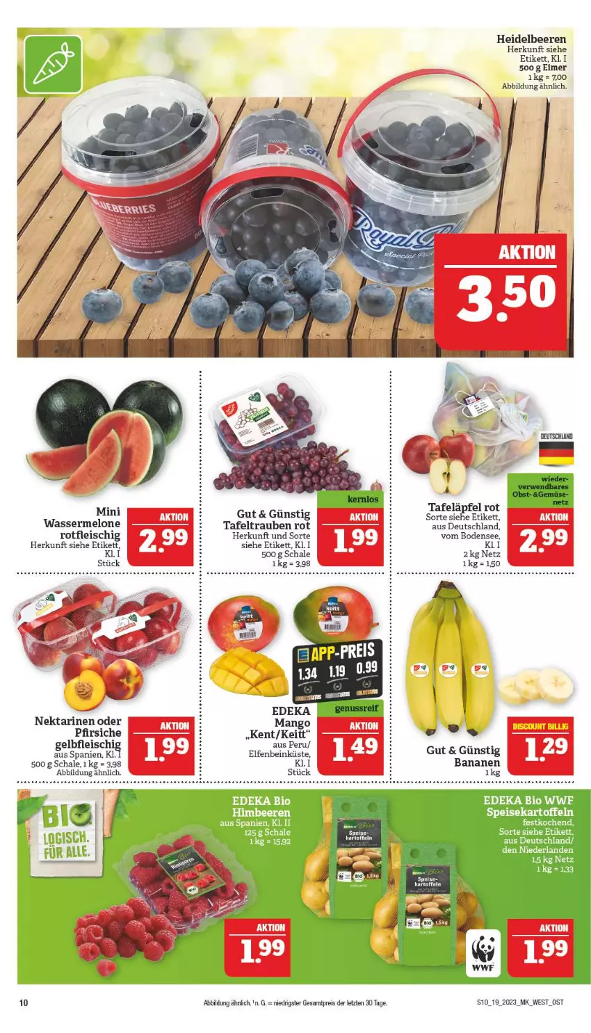 Aktueller Prospekt Marktkauf - Prospekt - von 07.05 bis 13.05.2023 - strona 10 - produkty: banane, bananen, beere, beeren, eimer, eis, fleisch, heidelbeere, heidelbeeren, melone, Nektar, nektarinen, nektarinen oder, oder pfirsiche, pfirsich, pfirsiche, reis, Schal, Schale, tafeläpfel, tafeltrauben, Ti, trauben, wasser, wassermelone, ZTE