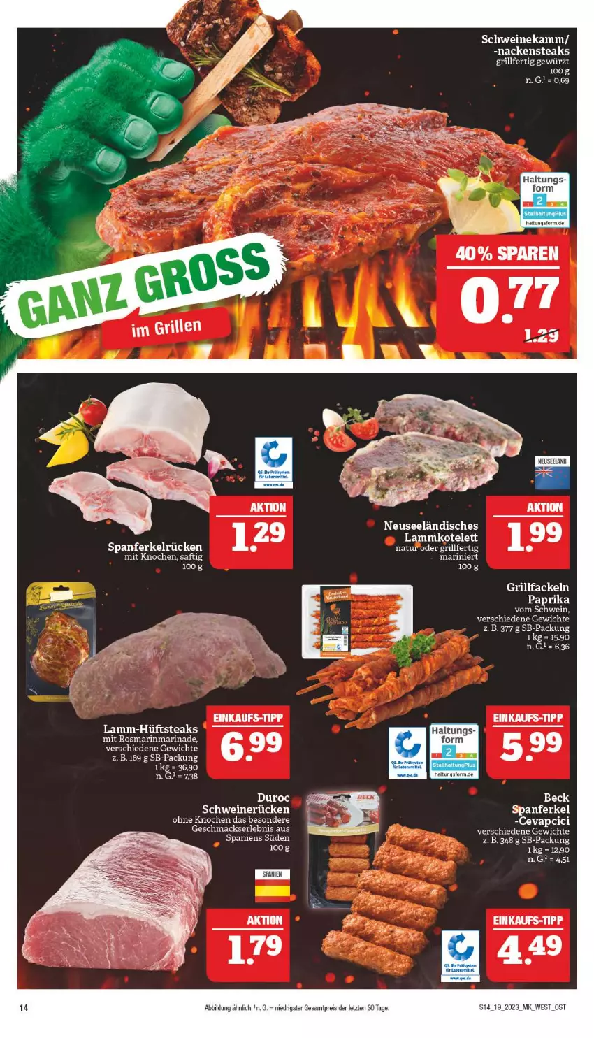 Aktueller Prospekt Marktkauf - Prospekt - von 07.05 bis 13.05.2023 - strona 14 - produkty: aeg, cevapcici, eis, gewürz, grill, grillfackeln, herta, kotelett, lamm, lammkotelett, marinade, reis, rosmarin, saft, schwein, schweine, schweinerücken, steak, steaks, Ti, wein, weine, ZTE