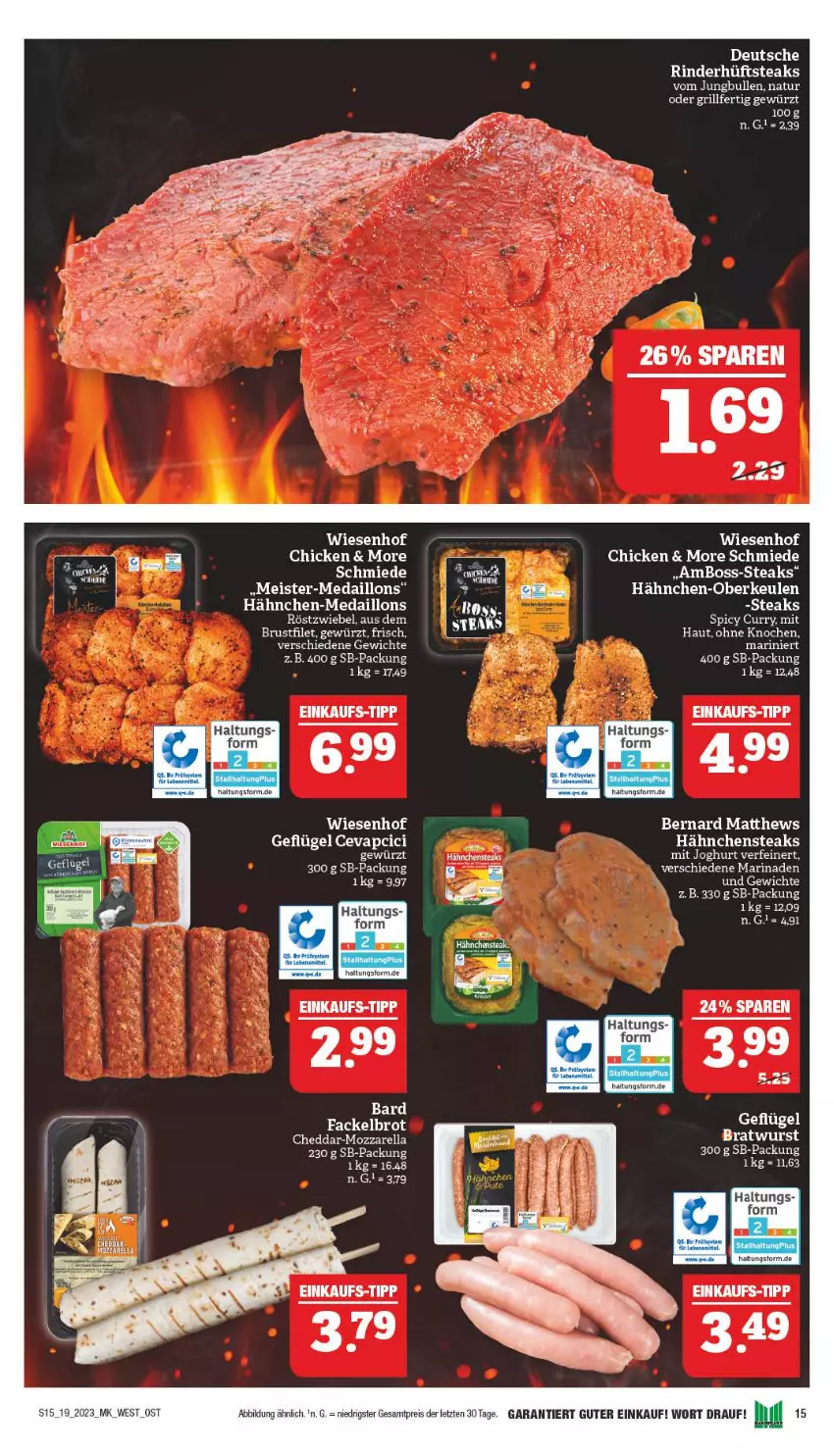 Aktueller Prospekt Marktkauf - Prospekt - von 07.05 bis 13.05.2023 - strona 15 - produkty: cevapcici, cheddar, Clogs, curry, eis, elle, Geflügel, gewürz, grill, Hähnchen-Oberkeulen, Hähnchensteak, hähnchensteaks, marinade, medaillons, Meister, mozzarella, reis, rel, rind, rinder, steak, steaks, Ti, wiesenhof, ZTE, zwiebel