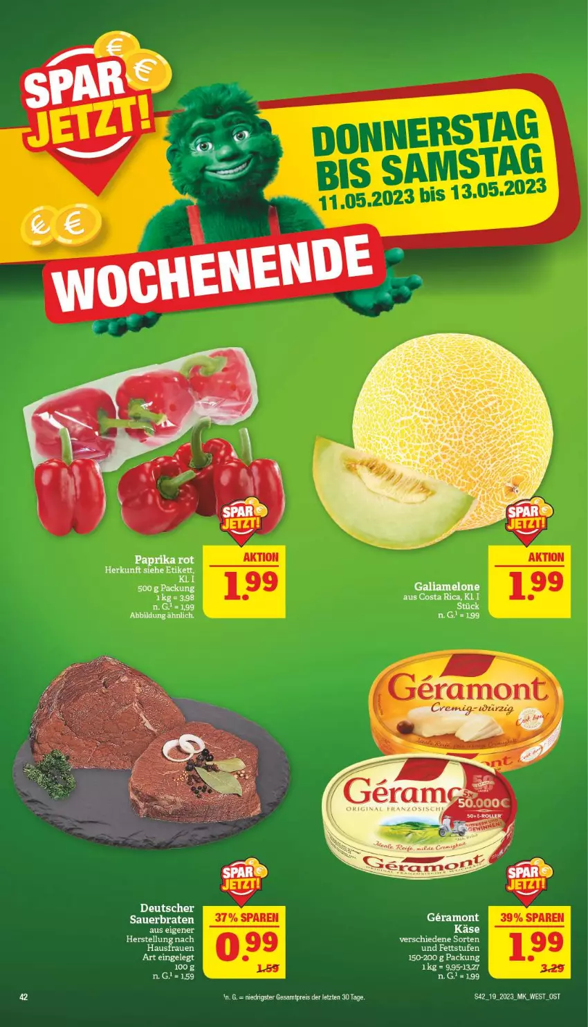 Aktueller Prospekt Marktkauf - Prospekt - von 07.05 bis 13.05.2023 - strona 42 - produkty: auer, braten, eis, galiamelone, Käse, melone, paprika, paprika rot, reis, ZTE