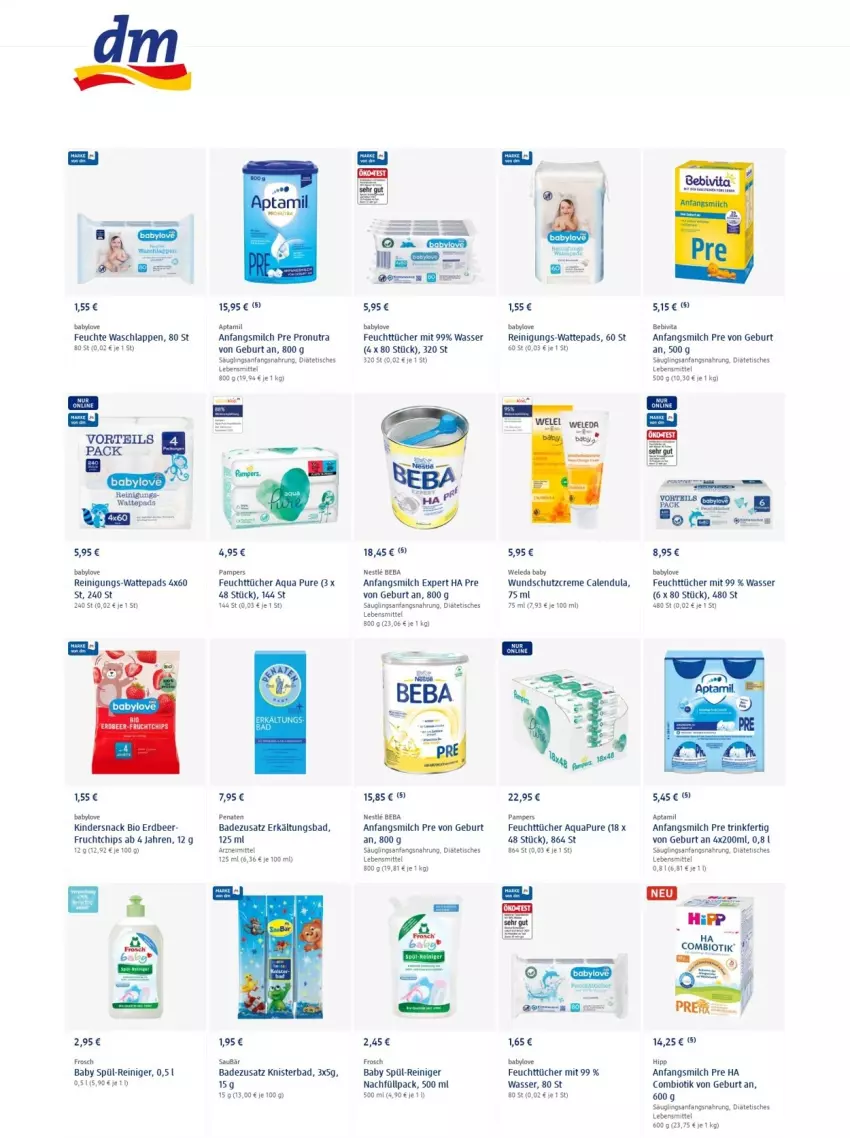 Aktueller Prospekt Dm Drogerie - Prospekte - von 23.12 bis 29.12.2021 - strona 8 - produkty: aqua, AquaPur, Baby Wundschutzcreme, Babylove, Bad, Beba, bebivita, bio, Calendula, chips, creme, Erkältungs, Erkältungsbad, feuchttücher, Frosch, frucht, hipp, Kinder, lebensmittel, milch, pampers, penaten, reiniger, Reinigung, Schutzcreme, snack, Ti, tisch, tücher, vita, waschlappen, wasser, wattepads, weleda