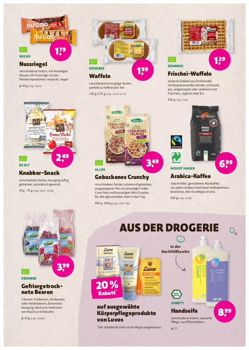 Aktueller Prospekt Denns Biomarkt - Prospekte - von 03.08 bis 16.08.2022 - strona 7 - produkty: beere, beeren, bohne, bohnen, bourbon, bourbonvanille, dennree, dessert, desserts, dinkelmehl, eis, erdbeere, erdbeeren, flasche, frucht, früchte, früchten, geback, gewürz, hafer, Handseife, heidelbeere, heidelbeeren, himbeer, himbeere, himbeeren, hochland, joghur, joghurt, kaffee, kaffeebohnen, körperpflege, mehl, müsli, natur, nuss, nussriegel, pflanze, pflanzen, Pflanzenöl, regal, reis, riegel, röstkaffee, Seife, snack, Stier, tee, Ti, tisch, toast, vanille, waffeln, zucker