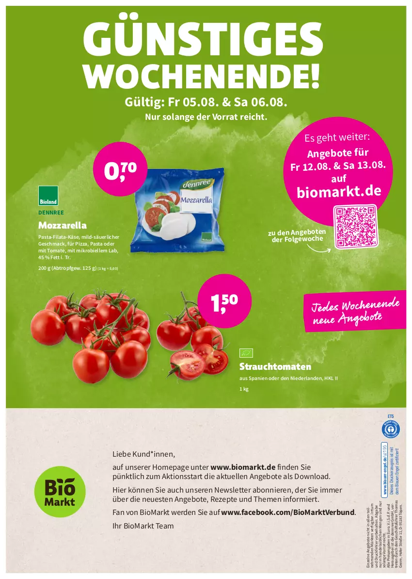 Aktueller Prospekt Denns Biomarkt - Prospekte - von 03.08 bis 16.08.2022 - strona 8 - produkty: angebot, angebote, auer, bio, dennree, drucker, eis, elle, Engel, erde, Käse, kerze, LG, mac, mozzarella, Omep, pasta, pizza, Rauch, reis, rel, rezept, rezepte, strauchtomaten, Ti, tomate, tomaten