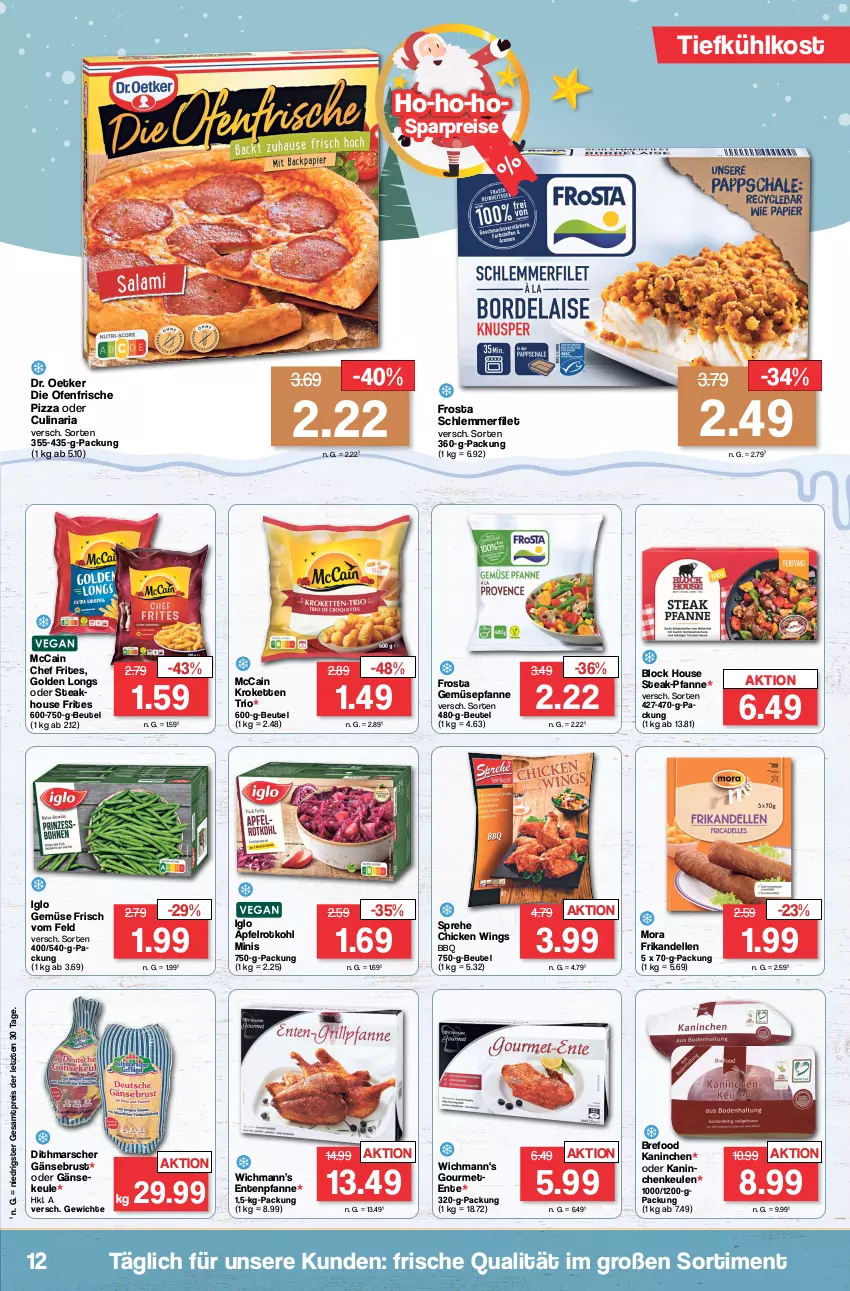 Aktueller Prospekt Famila - Prospekte - von 18.12 bis 23.12.2023 - strona 12 - produkty: apfel, beutel, Bref, chicken wings, culinaria, dell, die ofenfrische, Dr. Oetker, eis, elle, ente, filet, frosta, Gänsebrust, Golden Longs, iglo, Kaninchenkeule, Kette, Kroketten, mars, mccain, Ofen, pfanne, pizza, reis, Ria, rotkohl, schlemmerfilet, steak, Ti, tiefkühlkost, ZTE