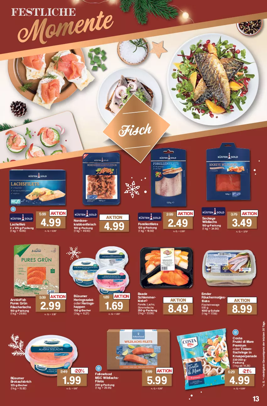 Aktueller Prospekt Famila - Prospekte - von 18.12 bis 23.12.2023 - strona 13 - produkty: aufstrich, Becher, brot, brotaufstrich, eis, elle, filet, filets, fisch, fische, fleisch, forelle, frutti di mare, hering, Herings, lachs, lachsfilet, lachsfilets, matjes, Nordsee, Räucherlachs, reis, rel, ring, salat, Schal, Schale, Ti, Waage, Wild, wildlachs, ZTE