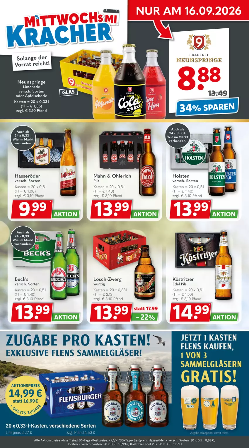 Aktueller Prospekt Getraenkeland - von 14.09 bis 26.09.2026 - strona 2 - produkty: aktionspreis, apfel, Apfelschorle, auer, beck's, bestpreis, bestpreise, eis, Gläser, hasseröder, holsten, köstritzer, LG, limo, limonade, pils, reis, ring, schorle, Ti