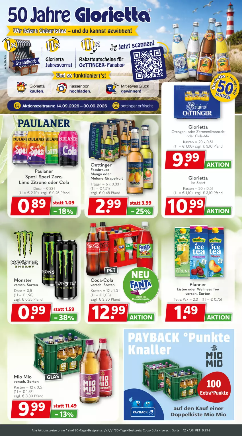 Aktueller Prospekt Getraenkeland - von 14.09 bis 26.09.2026 - strona 6 - produkty: aktionspreis, bestpreis, bestpreise, brause, coca-cola, cola, eis, eistee, fassbrause, gutschein, gutscheine, limo, limonade, mango, melone, Mio Mio, oettinger, orange, orangen, Paula, paulaner, pfanne, Pfanner, reis, Spezi, Sport, tee, Ti, zitrone, zitronen