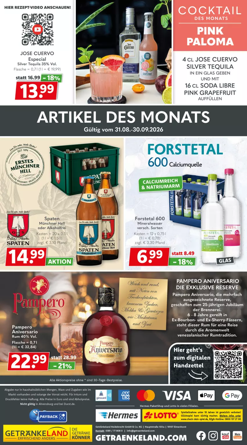 Aktueller Prospekt Getraenkeland - von 14.09 bis 26.09.2026 - strona 8 - produkty: abholpreise, aktionspreis, alkohol, Alwa, bestpreis, bestpreise, bourbon, deo, eis, Elan, flasche, Forstetal, getränk, getränke, grapefruit, mineralwasser, reis, rezept, rum, Soda, tequila, Ti, wasser