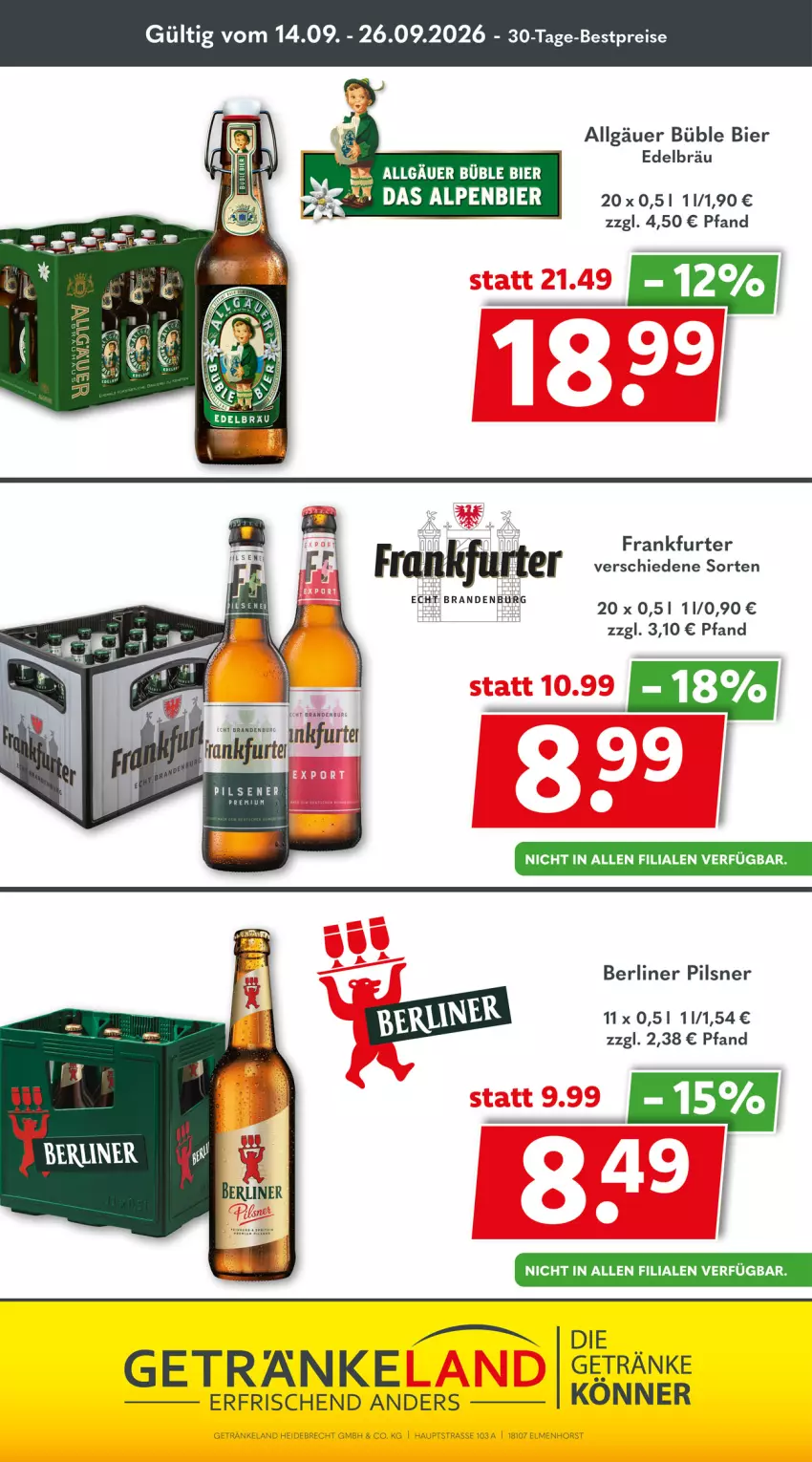 Aktueller Prospekt Getraenkeland - von 14.09 bis 26.09.2026 - strona 9 - produkty: berliner, bestpreis, bestpreise, bier, eis, Elan, frankfurter, getränk, getränke, LG, pils, pilsener, pilsner, reis, Ti