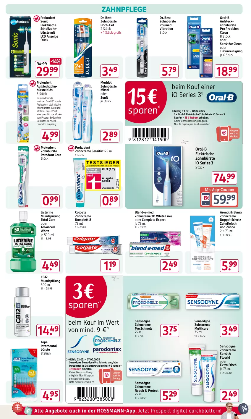 Aktueller Prospekt Rossmann - Prospekte - von 31.01 bis 06.04.2025 - strona 14 - produkty: angebot, angebote, blend-a-med, bürste, bürsten, colgate, coupon, creme, Dr. Best, eis, elektrische zahnbürste, elmex, erde, fleisch, LG, listerine, meridol, mundspülung, oral-b, Parodontax, precision clean, Prokudent, Reinigung, Schal, schallzahnbürste, sensodyne, spülung, Ti, total care, zahnbürste, zahnbürsten, zahncreme, ZTE