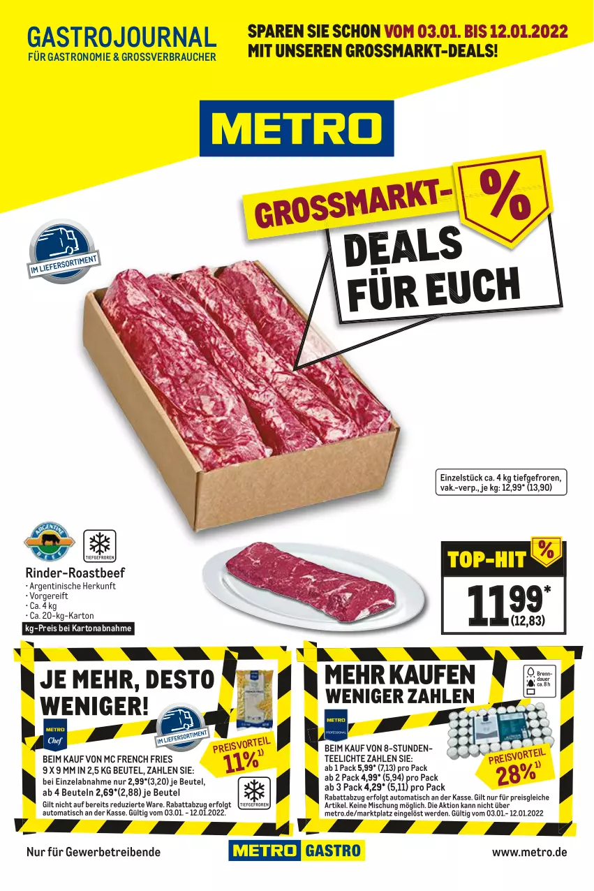 Aktueller Prospekt Metro - GastroJournal - von 03.01 bis 12.01.2022 - strona 1 - produkty: auer, auto, beef, beutel, eis, ente, erde, LG, Metro, Rauch, reis, rind, rinder, roastbeef, tee, Teelicht, teelichte, Ti, tisch