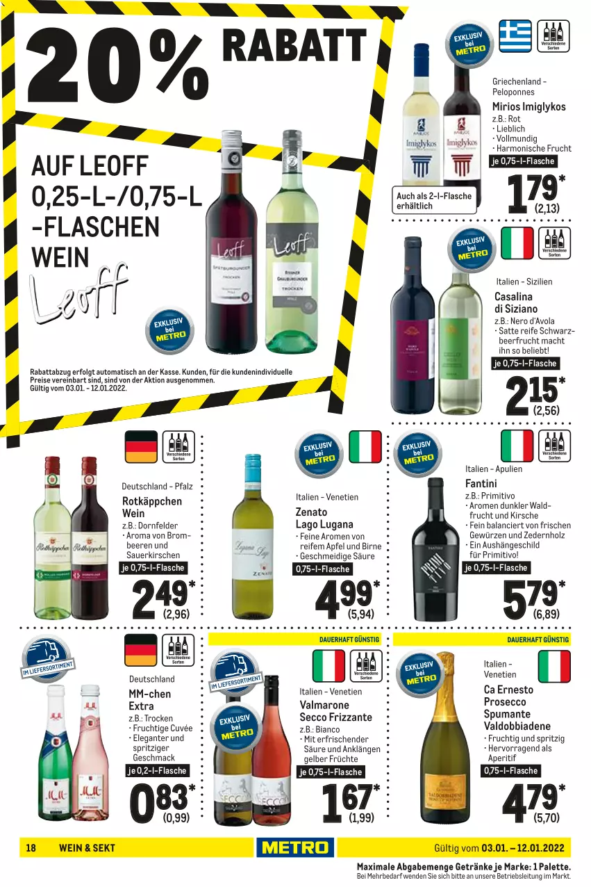 Aktueller Prospekt Metro - GastroJournal - von 03.01 bis 12.01.2022 - strona 18 - produkty: aperitif, apfel, auer, auto, beere, beeren, brombeere, brombeeren, Casali, cuvée, dornfelder, ecco, eis, elle, ernesto, flasche, frizzante, frucht, früchte, getränk, getränke, gewürz, Holz, kirsch, kirsche, kirschen, LG, mac, nero, Palette, primitivo, prosecco, puma, reis, rotkäppchen, sauerkirschen, sekt, spumante, Ti, tisch, valdo, wein