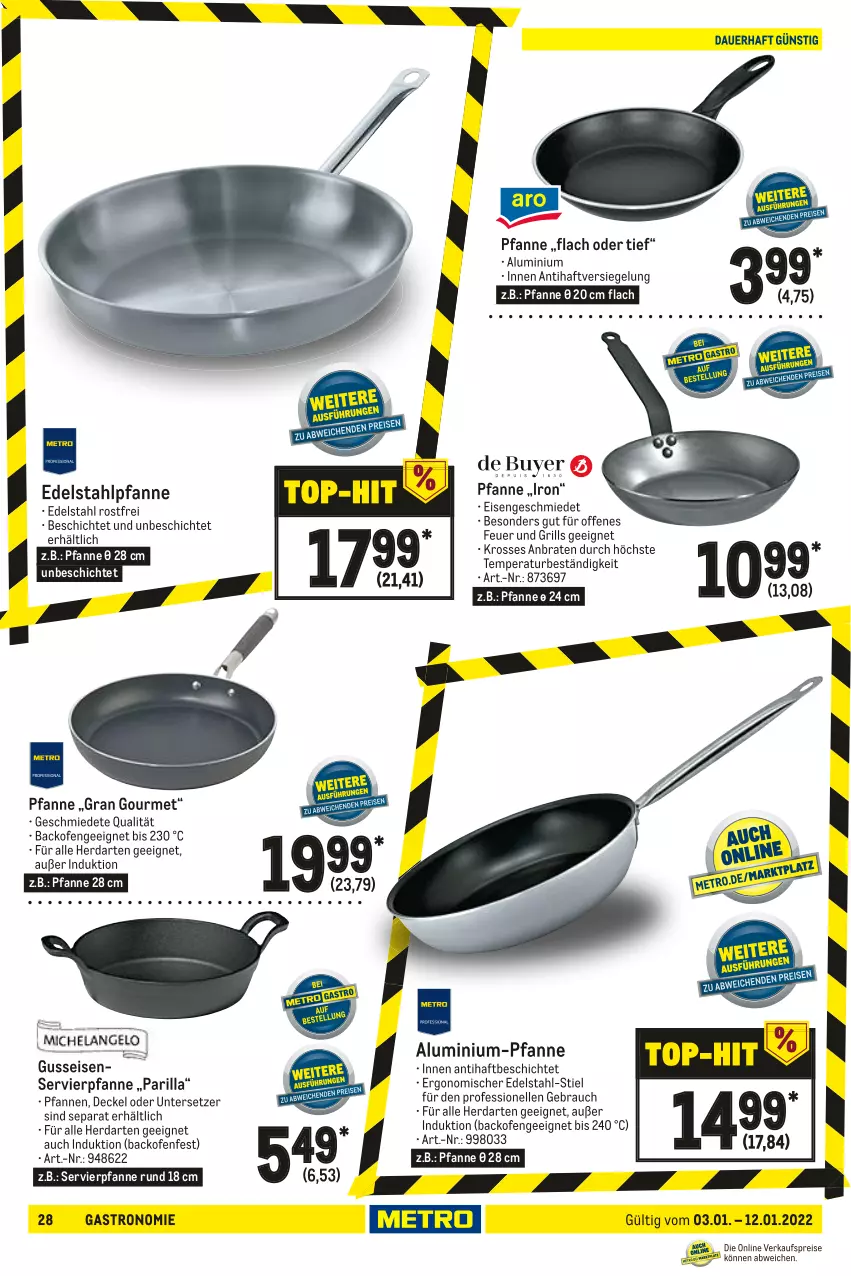 Aktueller Prospekt Metro - GastroJournal - von 03.01 bis 12.01.2022 - strona 28 - produkty: backofen, braten, decke, Deckel, edelstahl, eis, elle, grill, herdarten, Ofen, pfanne, pfannen, Rauch, Ti, Untersetzer