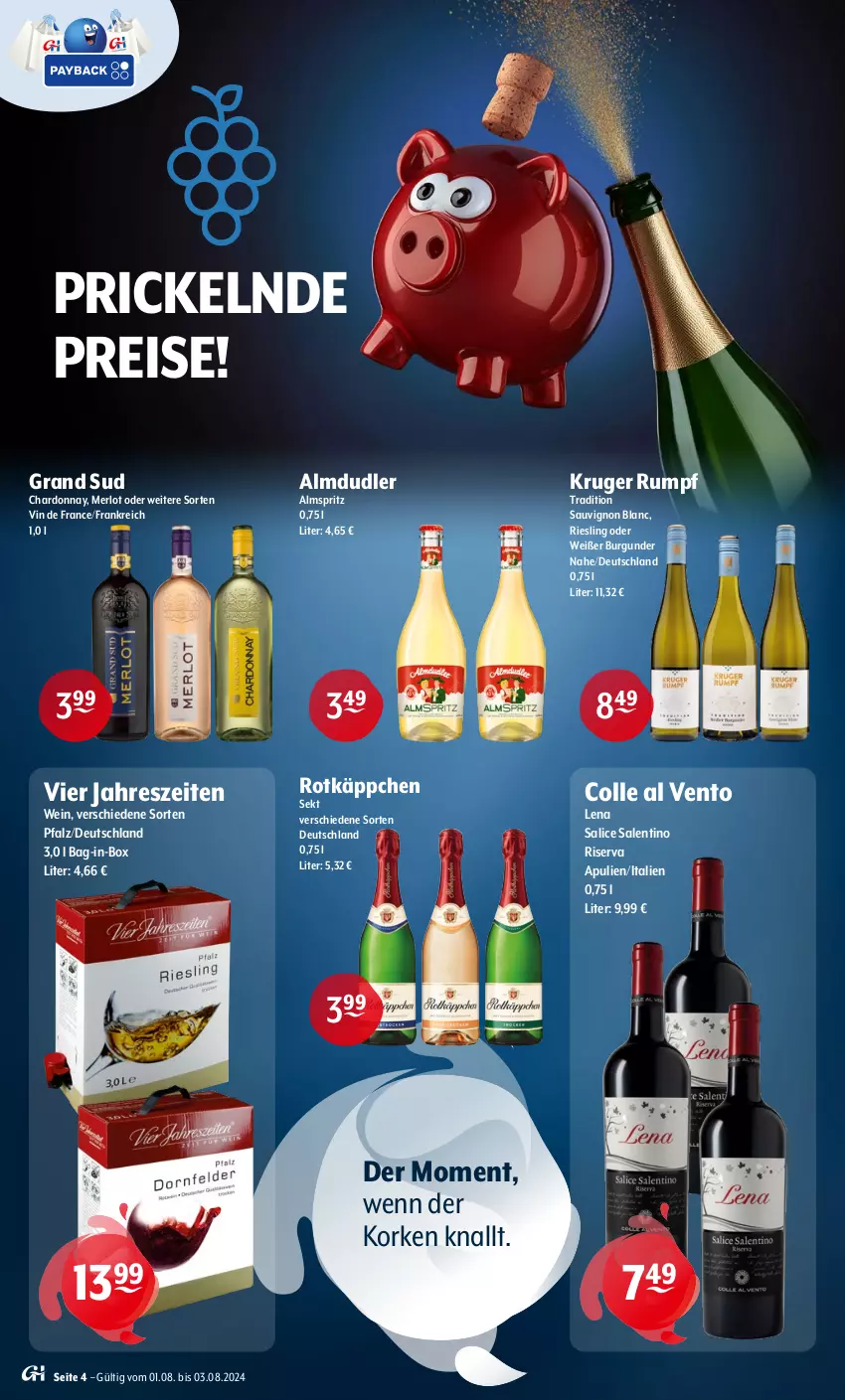 Aktueller Prospekt Getraenke Hoffmann - Prospekte - von 01.08 bis 03.08.2024 - strona 4 - produkty: almdudler, bag-in-box, burgunder, chardonnay, eis, grand sud, merl, merlot, reis, riesling, riserva, rotkäppchen, rum, sauvignon, sauvignon blanc, sekt, Ti, vin de france, wein