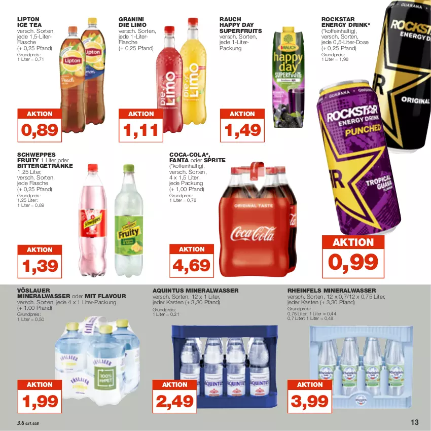 Aktueller Prospekt Real - von 21.11 bis 26.11.2022 - strona 13 - produkty: Alwa, auer, coca-cola, cola, drink, eis, energy drink, fanta, fanta oder, fanta oder sprite, flasche, getränk, getränke, granini, granini die limo, Happy Day, ice tea, limo, lipton, lipton ice tea, mineralwasser, oder sprite, Rauch, reis, Rockstar, schweppes, sprite, Ti, vöslauer, wasser