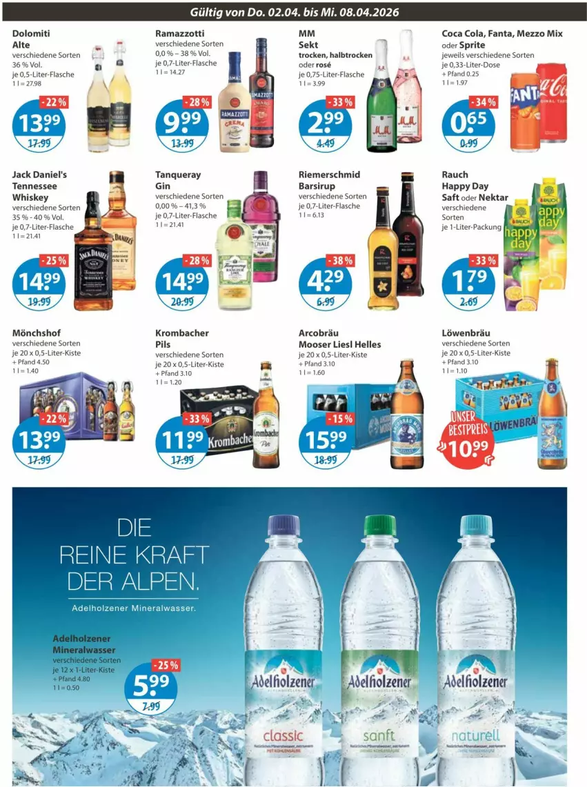 Aktueller Prospekt Vmarkt - Prospekte - von 02.04 bis 08.04.2026 - strona 12 - produkty: cola, elle, fanta, flasche, gin, Happy Day, jack daniel, jack daniel's, kraft, krombache, krombacher, Mezzo Mix, mönchshof, Nektar, oder sprite, pils, rama, ramazzott, ramazzotti, Rauch, saft, sekt, sirup, sprite, Tanqueray, Ti, whiskey, zott