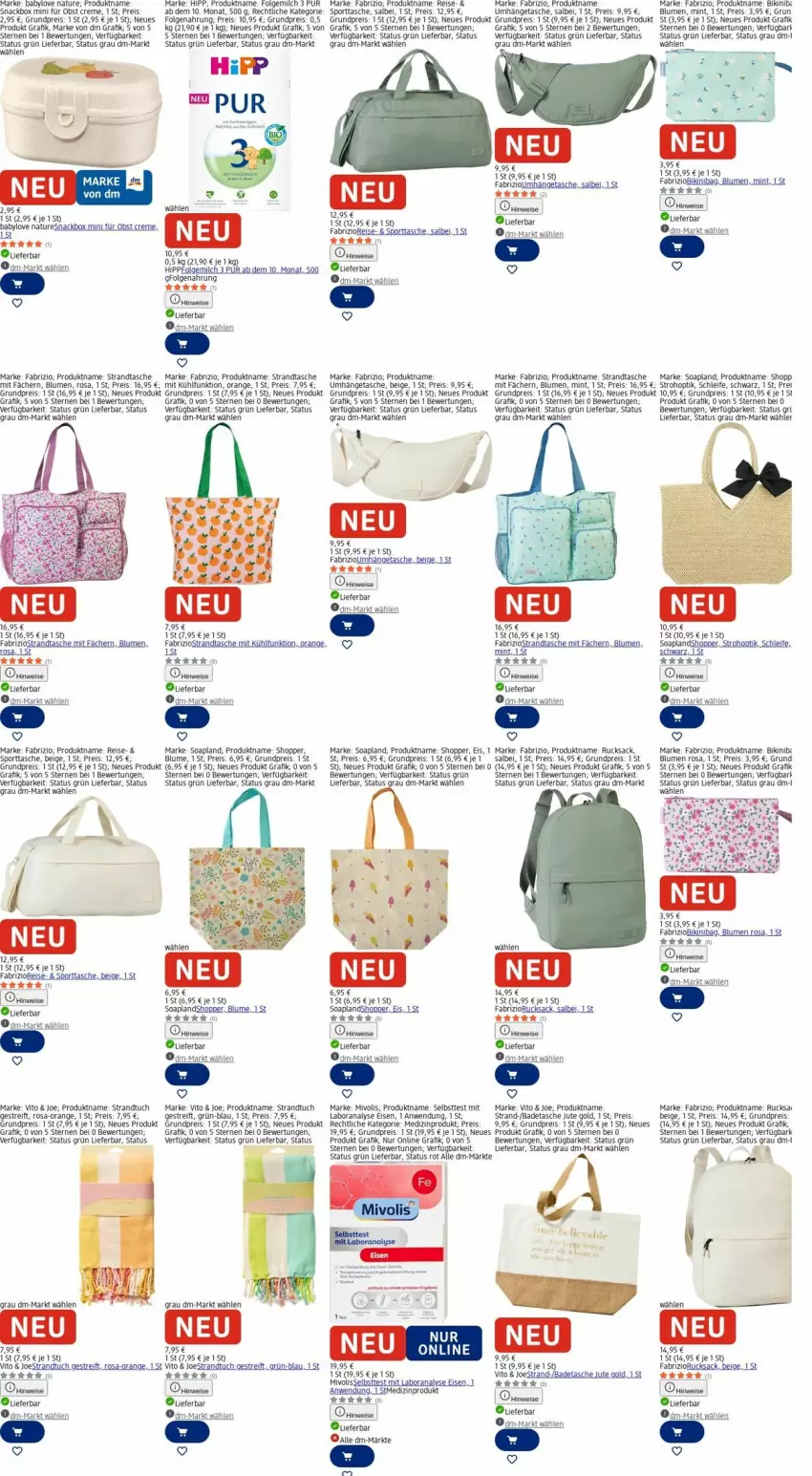 Aktueller Prospekt Dm Drogerie - Prospekte - von 23.03 bis 01.04.2026 - strona 23 - produkty: Babylove, Bad, beef, bikini, blume, blumen, creme, eis, folgemilch, hipp, HP, LG, medizinprodukt, milch, mint, natur, obst, orange, Rana, reis, rucksack, sac, Schere, snack, Sport, sporttasche, strandtasche, strandtuch, Tasche, Ti, tuc, umhängetasche