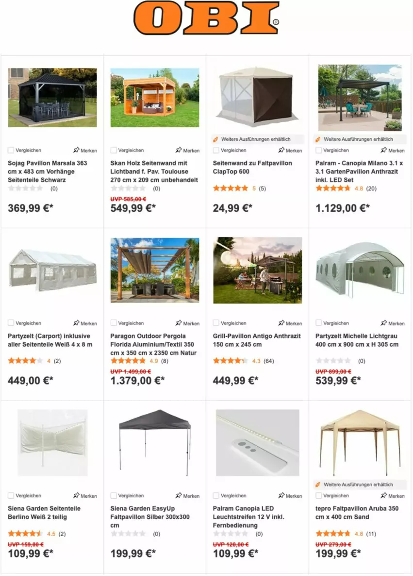 Aktueller Prospekt Obi - Prospekte - von 21.09 bis 06.10.2022 - strona 2 - produkty: Carport, elle, ente, Faltpavillon, fernbedienung, Garten, grill, Holz, Laptop, mars, natur, pavillon, reifen, siena, soja, tepro, Ti, Zelt