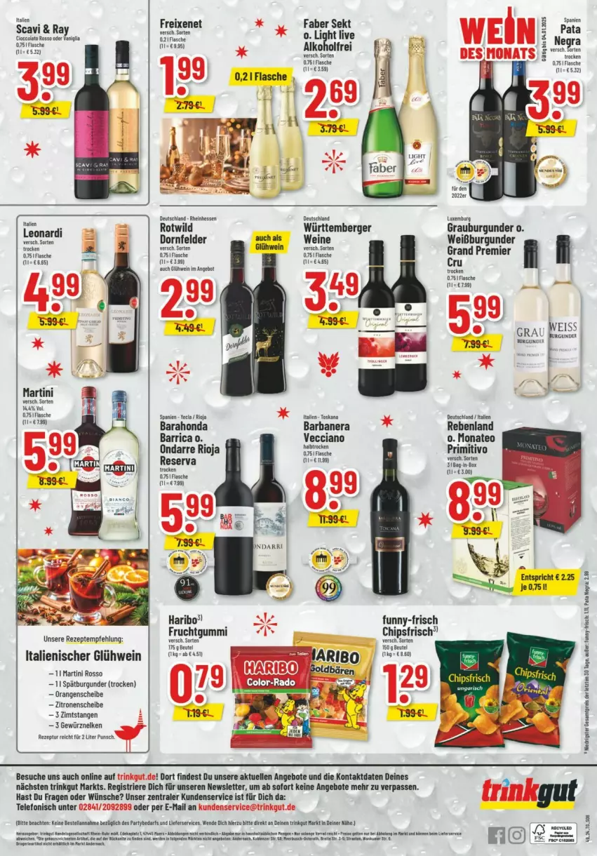 Aktueller Prospekt Trinkgut - Prospekte - von 01.12 bis 07.12.2024 - strona 10 - produkty: alkohol, angebot, angebote, bag-in-box, Berger, Brei, burgunder, chips, chipsfrisch, dornfelder, eis, elle, fisch, fische, flasche, freixenet, frucht, fruchtgummi, funny-frisch, gewürz, Glühwein, grauburgunder, haribo, martini, primitivo, reis, rezept, rezepte, rioja, sekt, spätburgunder, telefon, Ti, wein, Weißburgunder, Wild, zitrone, zitronen, ZTE