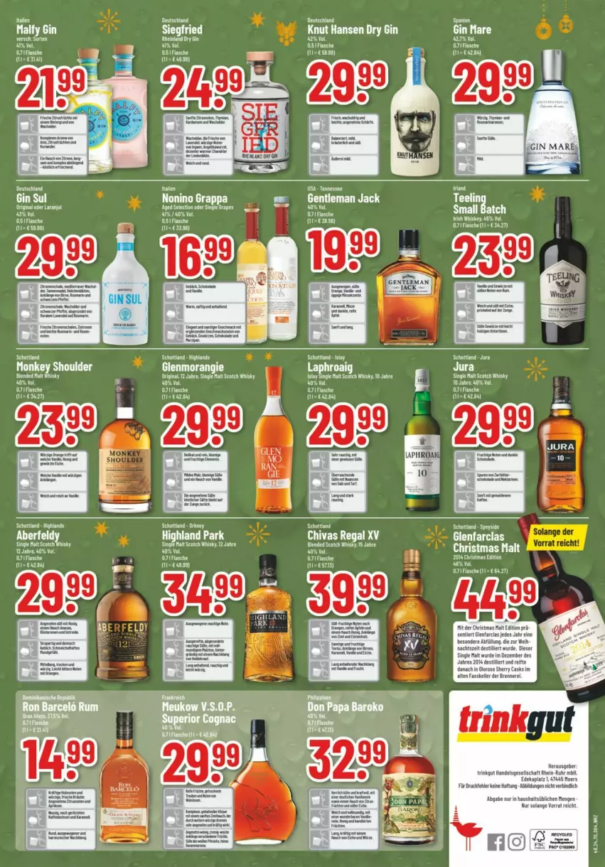 Aktueller Prospekt Trinkgut - Prospekte - von 01.12 bis 07.12.2024 - strona 14 - produkty: dry gin, flasche, gin, Jura, laphroaig, regal, rum, schott