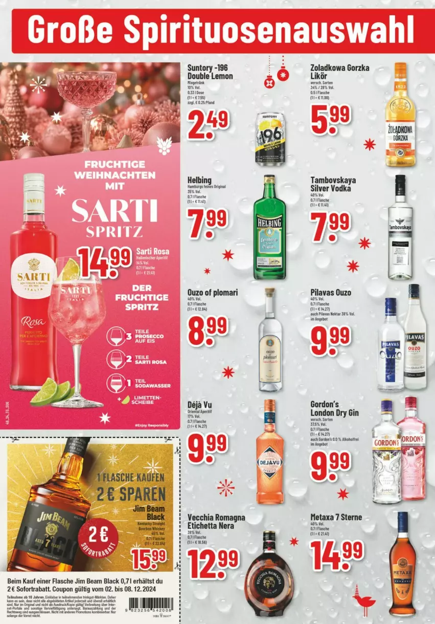 Aktueller Prospekt Trinkgut - Prospekte - von 01.12 bis 07.12.2024 - strona 7 - produkty: angebot, chia, coupon, dry gin, fisch, fische, flasche, gin, gordon, Gordon’s, jim beam, lack, likör, london dry, london dry gin, Metaxa, ouzo, sofortrabatt, Ti, Vecchia Romagna, vodka