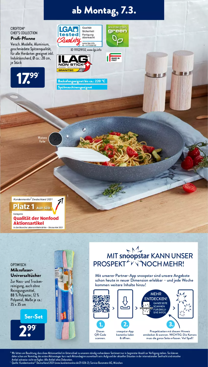 Aktueller Prospekt AldiSud - ALDI Aktuell - von 07.03 bis 12.03.2022 - strona 11 - produkty: aldi, alle artikel ohne dekoration, angebot, angebote, backofen, Crofton, crofton®, decke, dekoration, dell, discount, eis, elle, gin, herdarten, Heu, kamera, lebensmittel, LG, mikrofaser, Mode, monitor, Ofen, Optiwisch, pfanne, Reinigung, Reinigungsmittel, spitzenqualität, spülmaschinen, Ti, tücher, ZTE