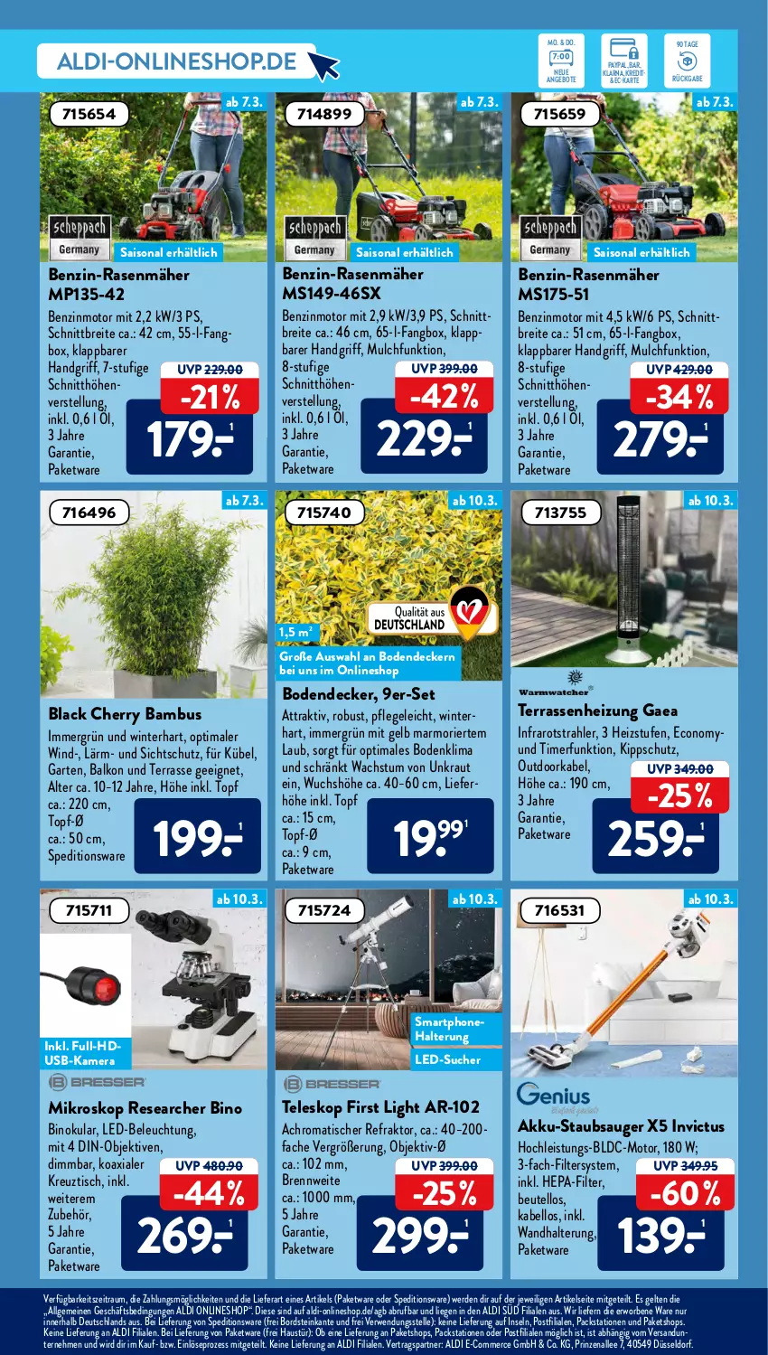 Aktueller Prospekt AldiSud - ALDI Aktuell - von 07.03 bis 12.03.2022 - strona 21 - produkty: akku, Akku-Staubsauger, aldi, angebot, angebote, aust, bambus, beleuchtung, beutel, Brei, decke, eis, elle, erde, Garten, kamera, Kraut, lack, led-beleuchtung, LG, Liege, rasen, rasenmäher, rwe, smartphone, staubsauger, Teleskop, Ti, timer, tisch, topf, usb, wandhalterung